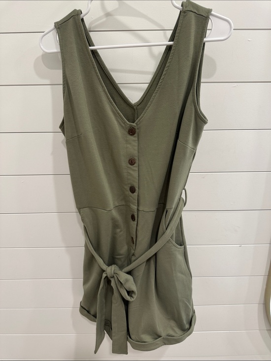 Pants - Sleeveless Olive Utility Romper with Tie Waist